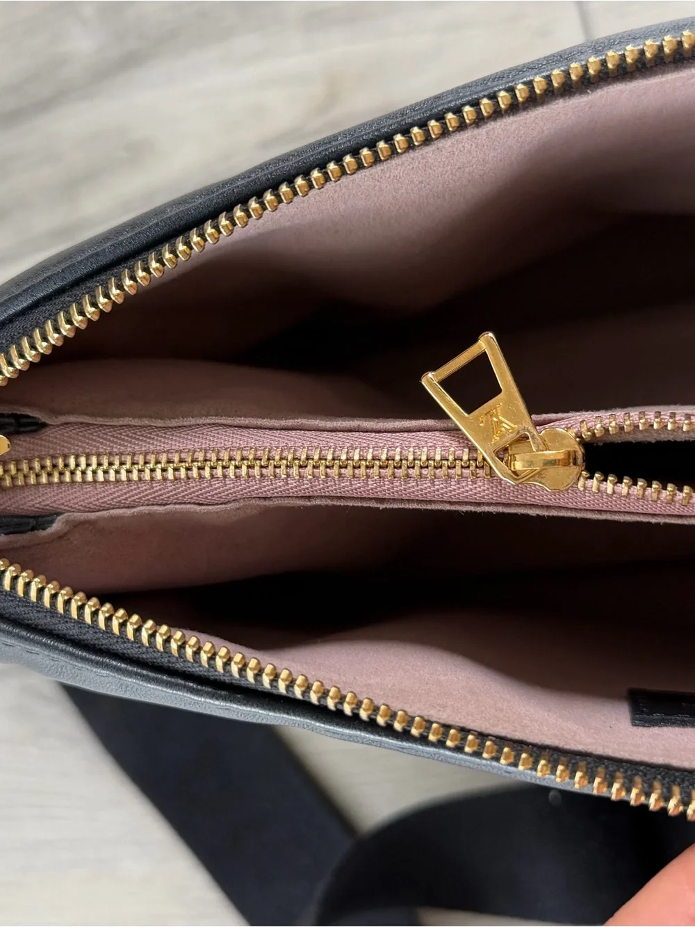 Louis Vuitton Black Monogram Embossed Crossbody with Gold Chain Strap